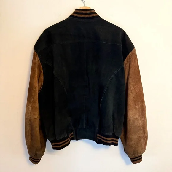 VTG Sharper Image Leather Seude Brown Black Bomber Jacket – XL